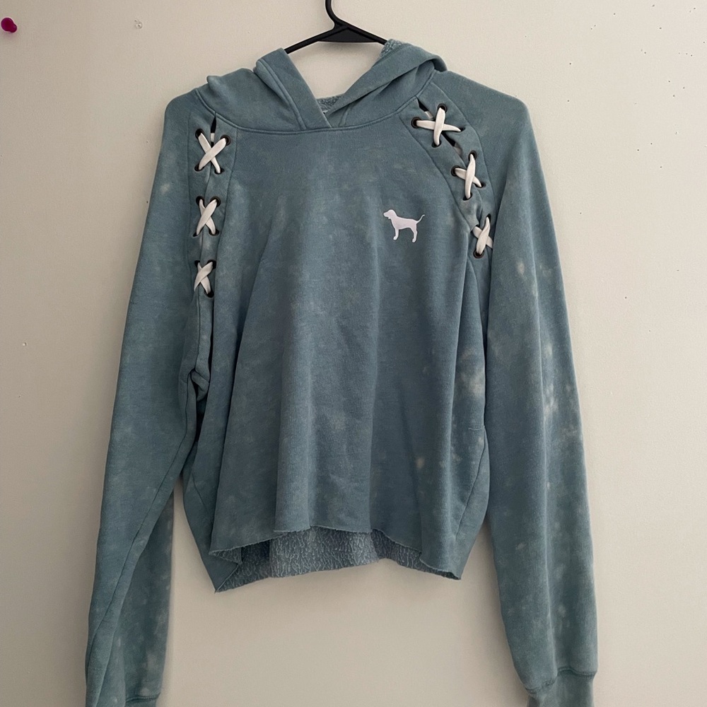 PINK blue cropped hoodie